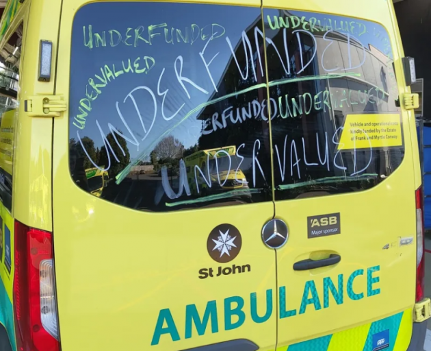 Hato Hone St John First Union members chalking ambulances with messages. Photo: Supplied / First...