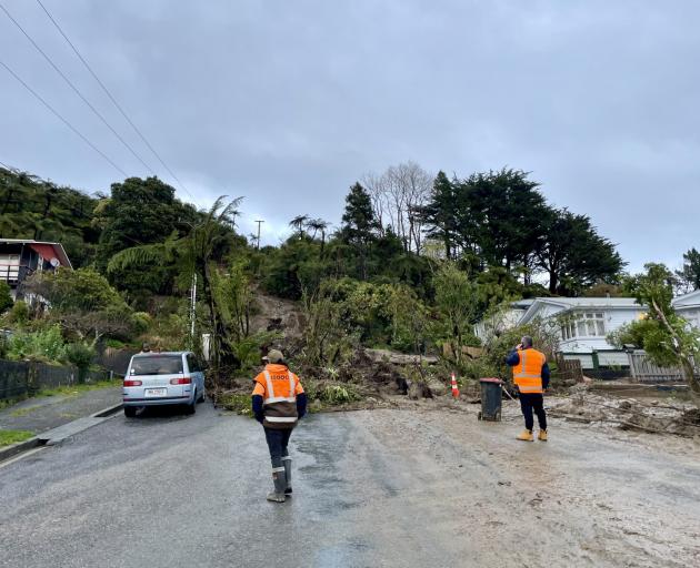 A landslide in the suburb of  Arnott Heights. Photo: Greymouth Star 