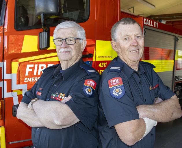 Lloyd, left, and Grant Clausen have given 105 years of service to the Leeston Volunteer Fire...