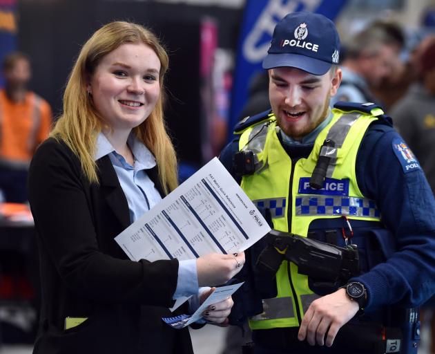 Lawyer Payton Wells speaks to Constable Lucas Nyhof about a career with the police at Otago...