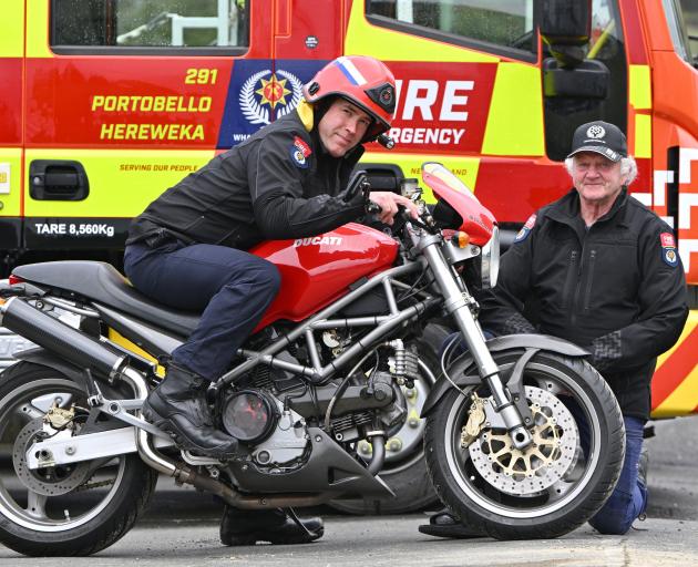 Portobello Volunteer Fire Brigade Station Officer Morgan Meyers on the 1000cc Ducati and Station...