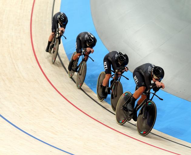 The New Zealand women's pursuit team put in an impressive display in the qualifying round. Photo:...