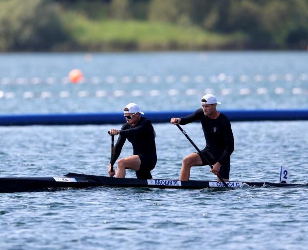 Max Brown and Grant Clancy from New Zealand in the men's canoe double 500m. Photo: Getty Images