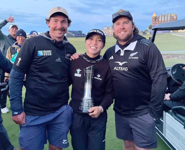 Former Otago Golf Club members Aaron Shirley (left) and Dylan Stock rub shoulders with AIG Women...