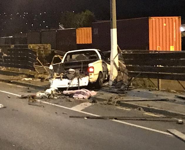 The ute crashed in Wharf St early this morning. Photo: Supplied