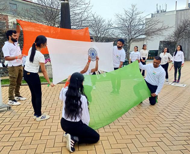 Performers from Invercargill’s Indian community celebrate India’s Independence Day outside the...