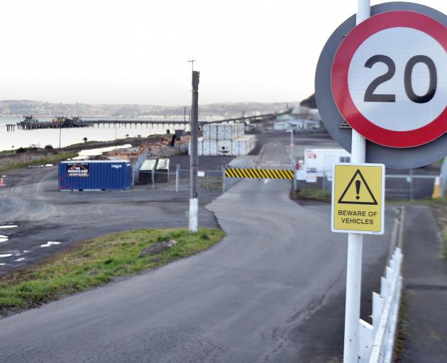 A 20kmh speed limit marks the entrance to Port Otago’s "pop-up" container depot at 160...