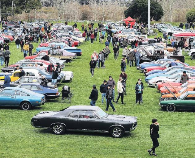 Cars lined up at Amberley Domain during last year’s Rock‘n’Wheels meet. Photo: File image