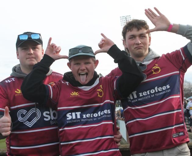 Southland Stags supporters (from left) Josh O'Conner, Max Bryson and Harry 
...