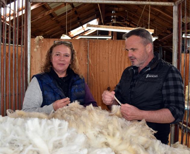 Contract wool classer Sharlene Adamson and New Zealand Merino Company Central Otago area manager...