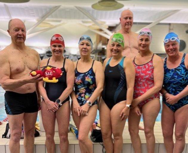 Timaru swimmers aiming for 500km towards the Back to Base challenge are (from left) Dale Walden,...