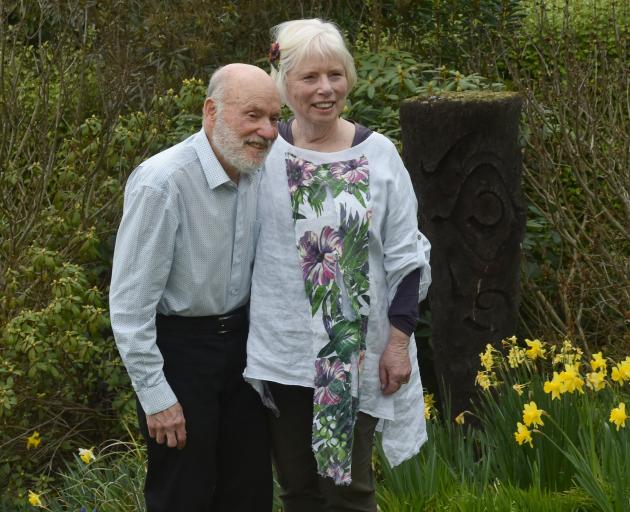 Peter and Arleen Schwartz mark their 60th wedding anniversary in their garden yesterday. PHOTO:...