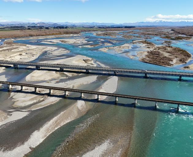 The Waitaki River flows towards the sea under blue skies yesterday. PHOTO: STEPHEN JAQUIERY