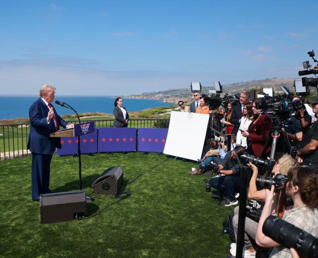 Former President Donal Trump at a press conference at his golf resort in California. Photo: Reuters 