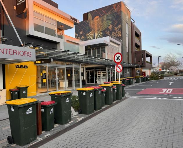 Rubbish bins on Burnett St about 7am on Tuesday. Photo: Supplied