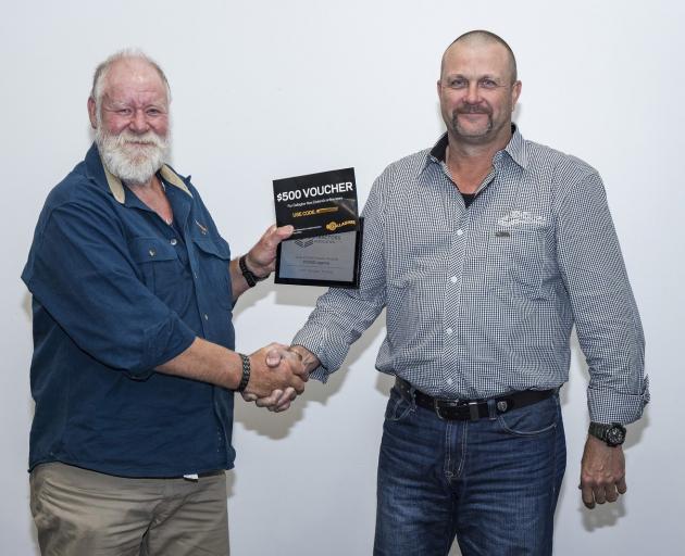 South Island fencer John "Noksee" Noakes (left) is presented with the inaugural Legends Award by...