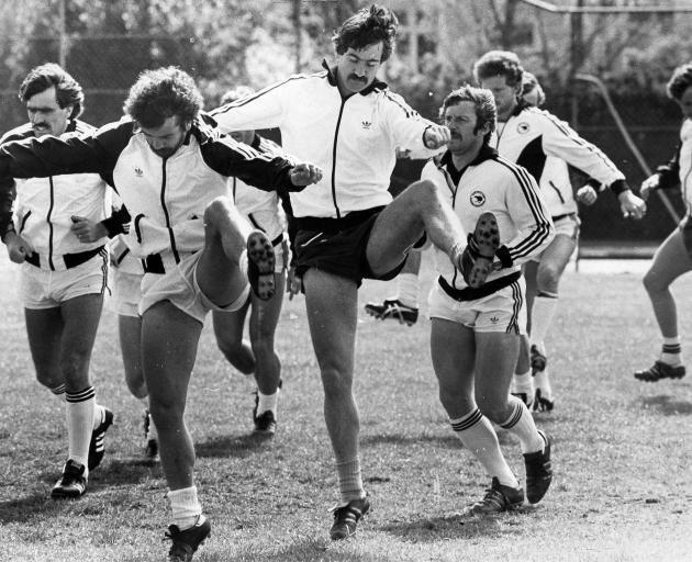 All Whites players training in 1981 (from left) Steve Sumner, Adrian Elrick, Sam Malcolmson, Dave...