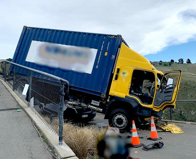 The truck nearly plummeted down the hill after crashing on Galilee Lane. Photo: Supplied