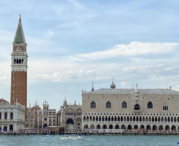 Cruising past the Doge's Palace and St. Mark's Campanile.