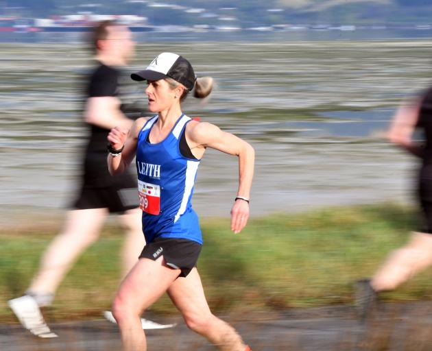 Former Dunedin runner Mel Aitken on her way to winning the Dunedin Marathon female full marathon...