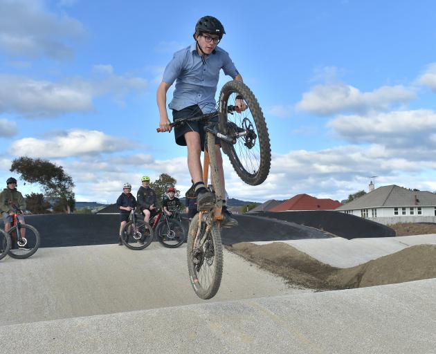 Taieri College student Reuben Slocombe, 15, pulls some moves on the new BMX track at Seddon Park...