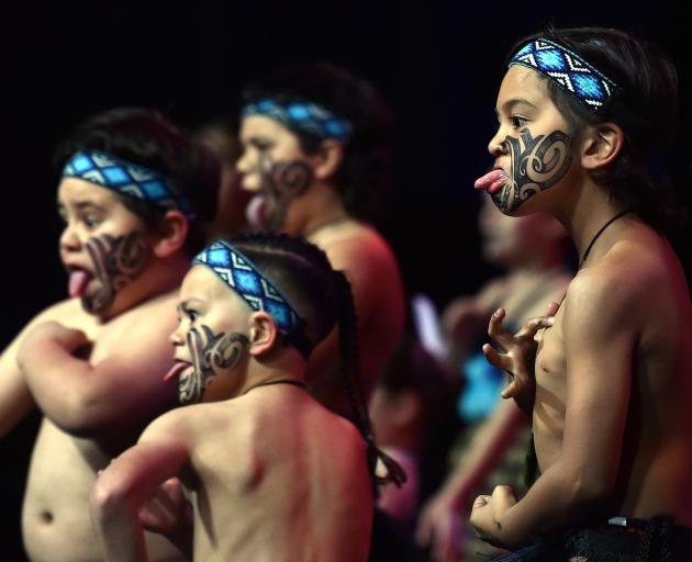 Te Kura Kaupapa Maori Otepoti perform during this year's Otago Polyfest. PHOTO: PETER MCINTOSH