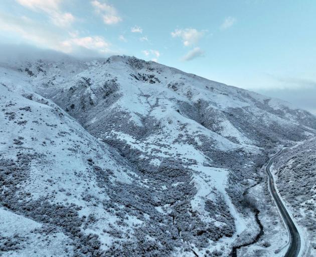 Snow on the Crown Range on Friday morning. Photo: George Heard