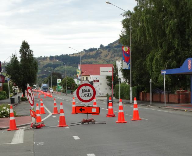 Detours remain in place on Saturday on Gordon Rd, Mosgiel, where major roadworks continue. Photo:...