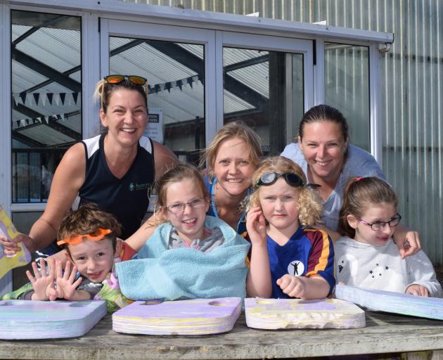 Participating in Outram School’s Swimathon were (back from left) parents Emily Richards, of East...