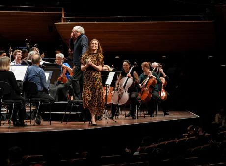 British animateur Rachel Leach on stage with the NZSO during a schools concert, The Firebird, in...