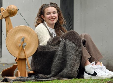 WoolOn competition entrant and University of Otago first year student Isabella Miscisco with her...