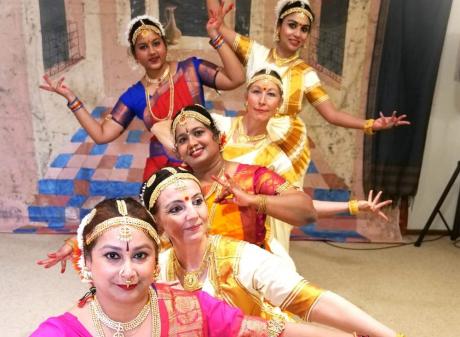 MayaDhara International School of Dance performers rehearse in preparation for performing at an...