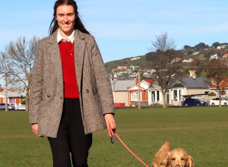 Taking part in "Pawgust" this month is Eilish McIntyre with her dog Mabel. Photo: Simon Henderson