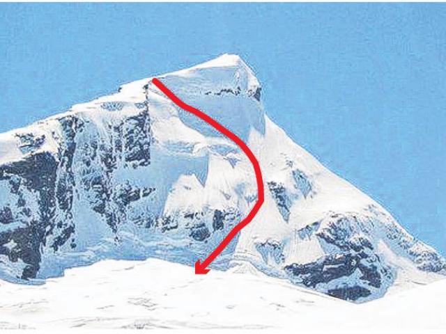 The path of the skier’s fall down the west face of Mt Aspiring.  IMAGE: SUPPLIED