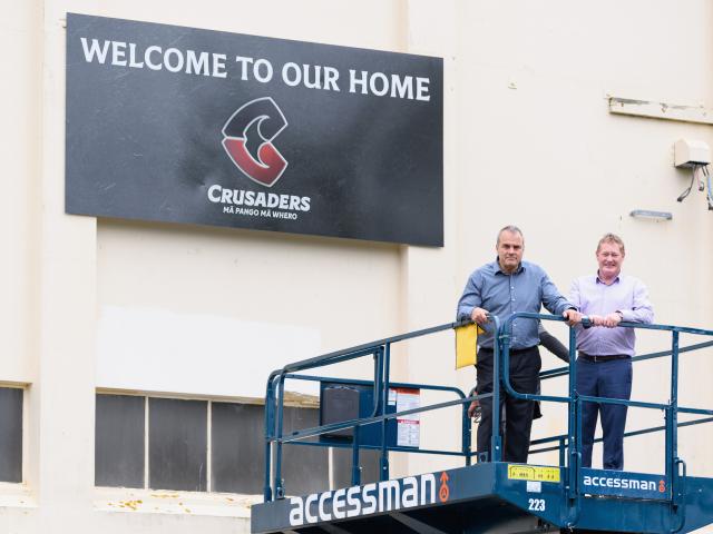 Crusaders chief executive Colin Mansbridge and Crusaders chairman Grant Jarrold in front of the...