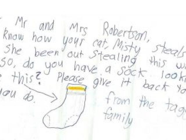 A child's plea for a lost sock.