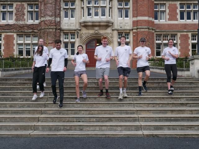 Stepping up . . . Past and present Knox College residents (from left) Erin Roxburgh (20, back),...