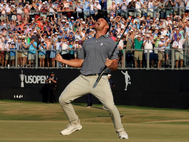 Bryson DeChambeau celebrates his US Open win at Pinehurst after an epic final day. Photo: Getty...