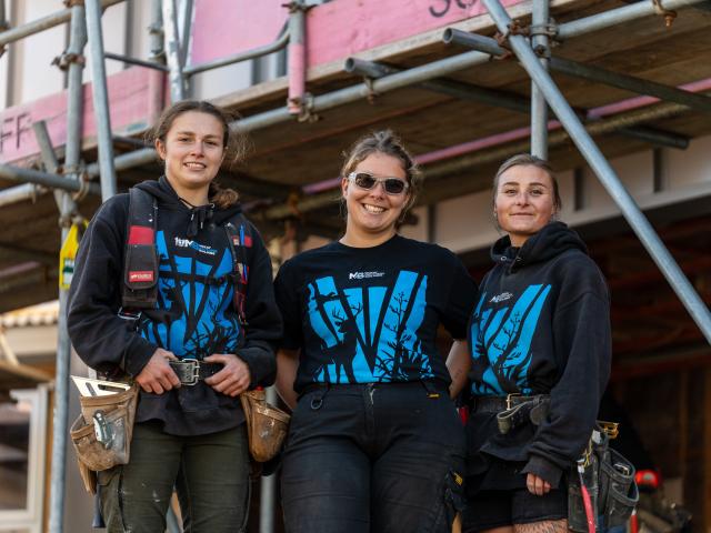 Wanaka builders (from left) Jess Nielsen, Amy Swann, and Amy Dunnage all work for McKay Brothers...