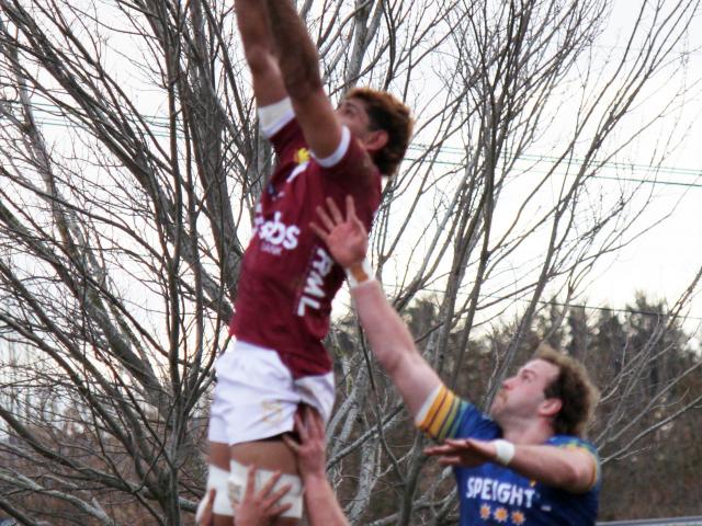 Southland and Otago players contest a lineout at the two sides’ NPC pre-season match at the...