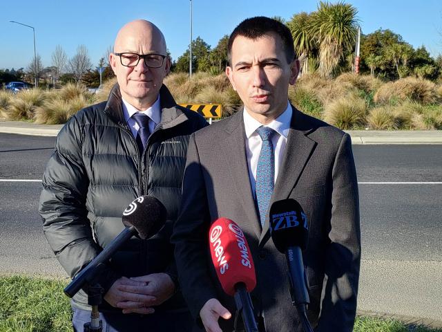 Transport Minister Simeon Brown with Waimakariri MP Matt Doocey. Photo: David Hill / North...