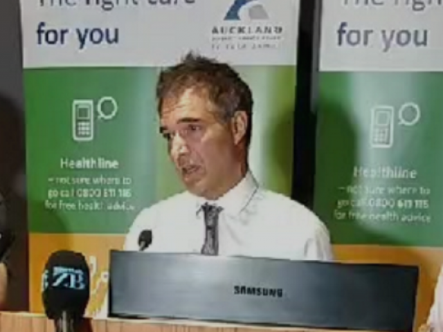 Dr Dale Bramley briefs media this afternoon. Image: Auckland Regional Public Health Service 