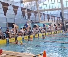 Competitors line up to hit the water, at Neptune Swim Club's Kings Birthday Meet at Moana Pool....