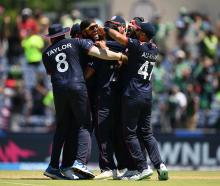USA players celebrate their historic win over Pakistan in super over. Photo: Getty Images