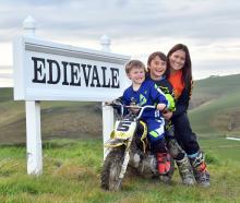 Kylie Dorr, who lives at Edievale in West Otago, with her two motorcycle-mad sons Lane, 5, and...