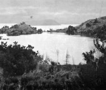 Pigeon Island’s lake, with a small island, on the South Island’s Lake Wanaka. — Otago Witness, 19...