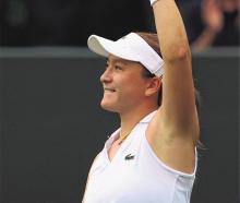 New Zealand’s Lulu Sun celebrates winning her first round match at Wimbledon against China’s...
