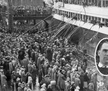 Adoring crowds farewell the 1924 touring All Blacks at the Wellington waterfront. Inset: team...