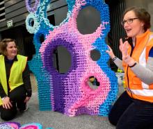 Season One Lego Masters Sarah Mosley and Emily Fryer with their 1.8 metre high sculpture. PHOTO:...