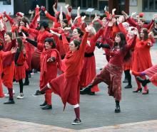 Dancers take part in the Wuthering Heights event in Dunedin's Octagon on Saturday. Photo: Peter...